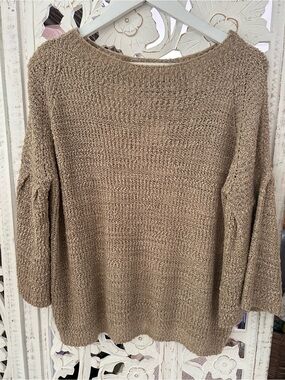 Hummingbird Taupe Knit Scoop Neck Sweater